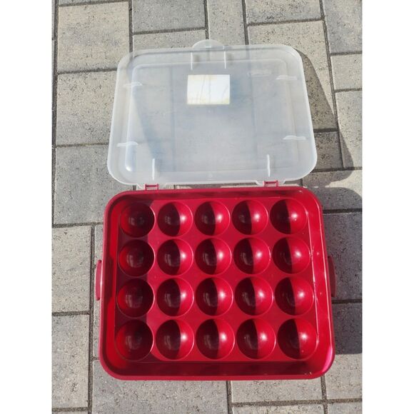 Sterilite Ornament Red Storage Case Holds 20 3.5" Christmas Ornaments. - Picture 3 of 6